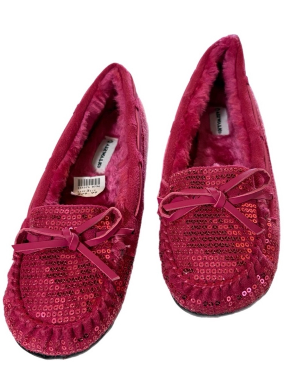 AIRWALK Girls Hot Pink Sequin Faux Fur Lined Slippers Indoor Outdoor Size 3.5.